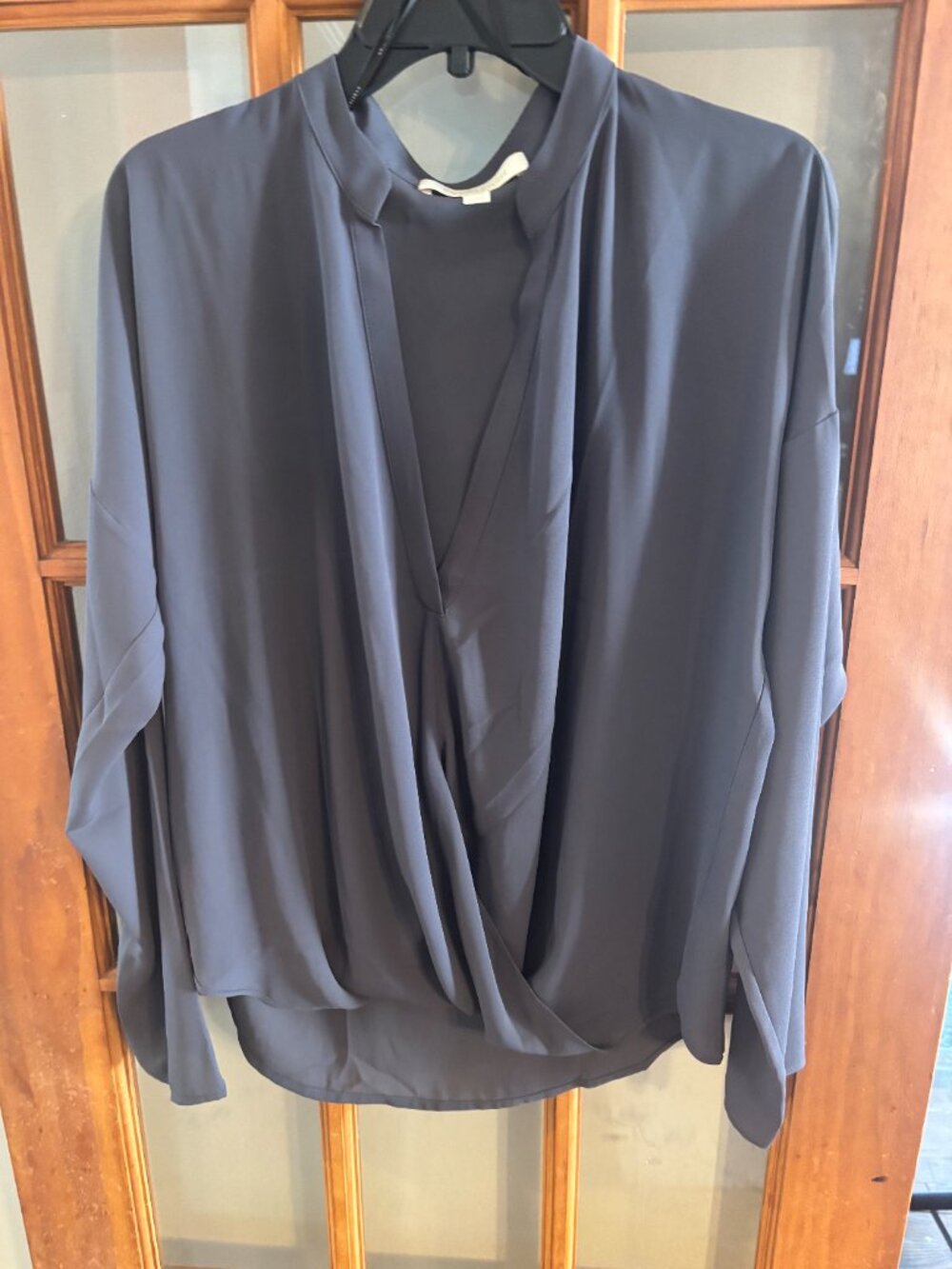 Everleigh Women drape faux wrap blouse Slate blue SZ: L